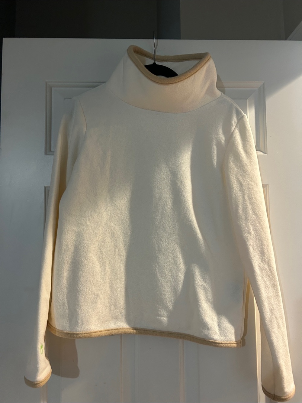 Dudley Stephens Cream Turtleneck with Tan Edge Trim